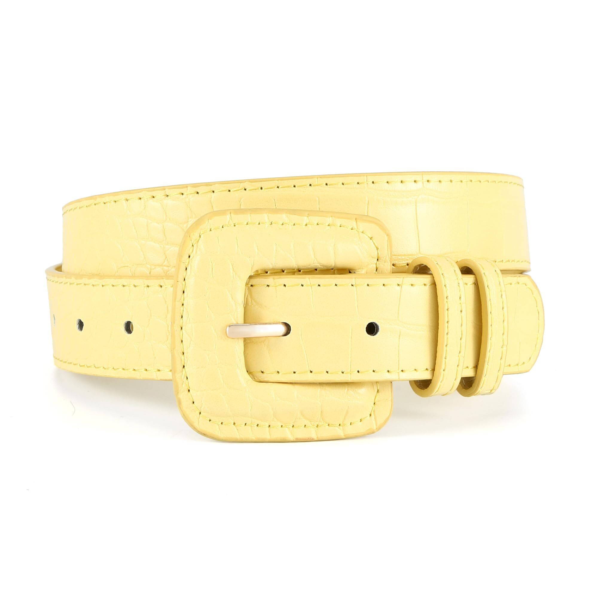 5234 Women Yellow Belt For Jeans Dress Fashion Buckle Faux Leather Waist